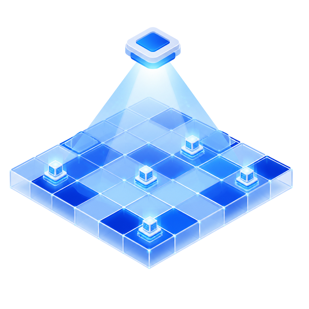 Isometric illustration of a baseline scan snapshotting the security posture of an environment