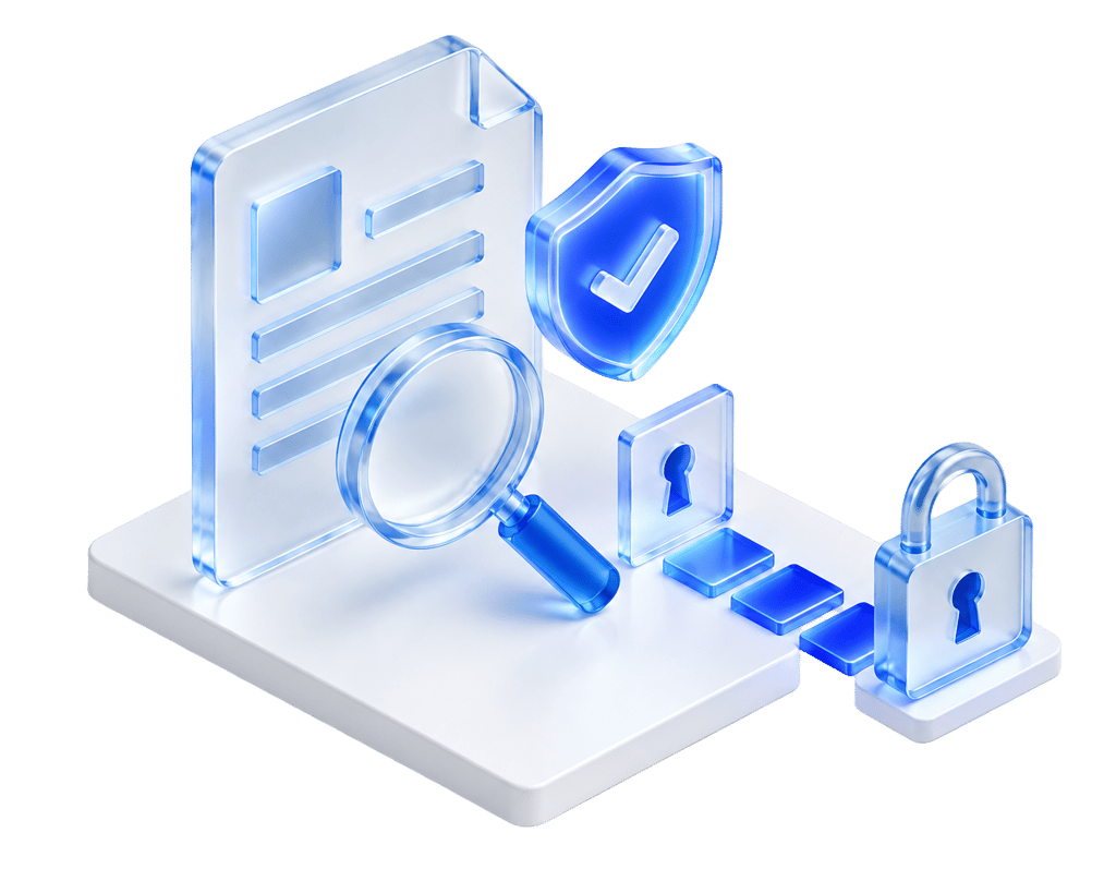 Glass report with a verified shield and a path of findings leading to a closed lock