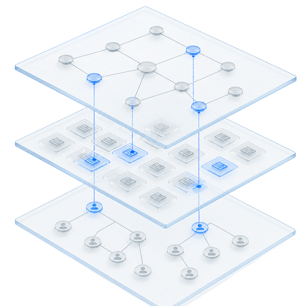 Isometric illustration of a penetration test tracing a path through an environment