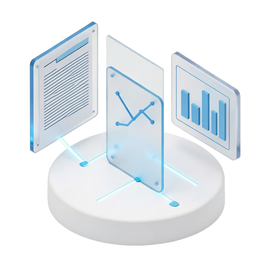 Isometric illustration of reports fanned out for different readers