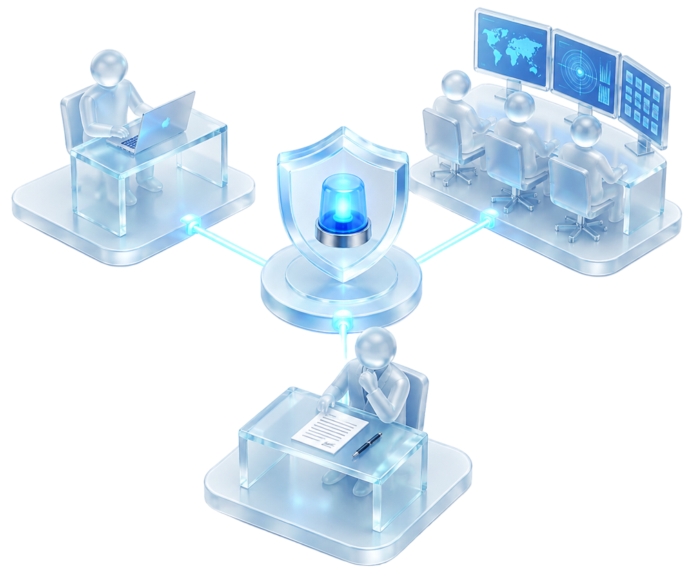Security leaders, an MSP response team and an executive, all connected to one incident response plan
