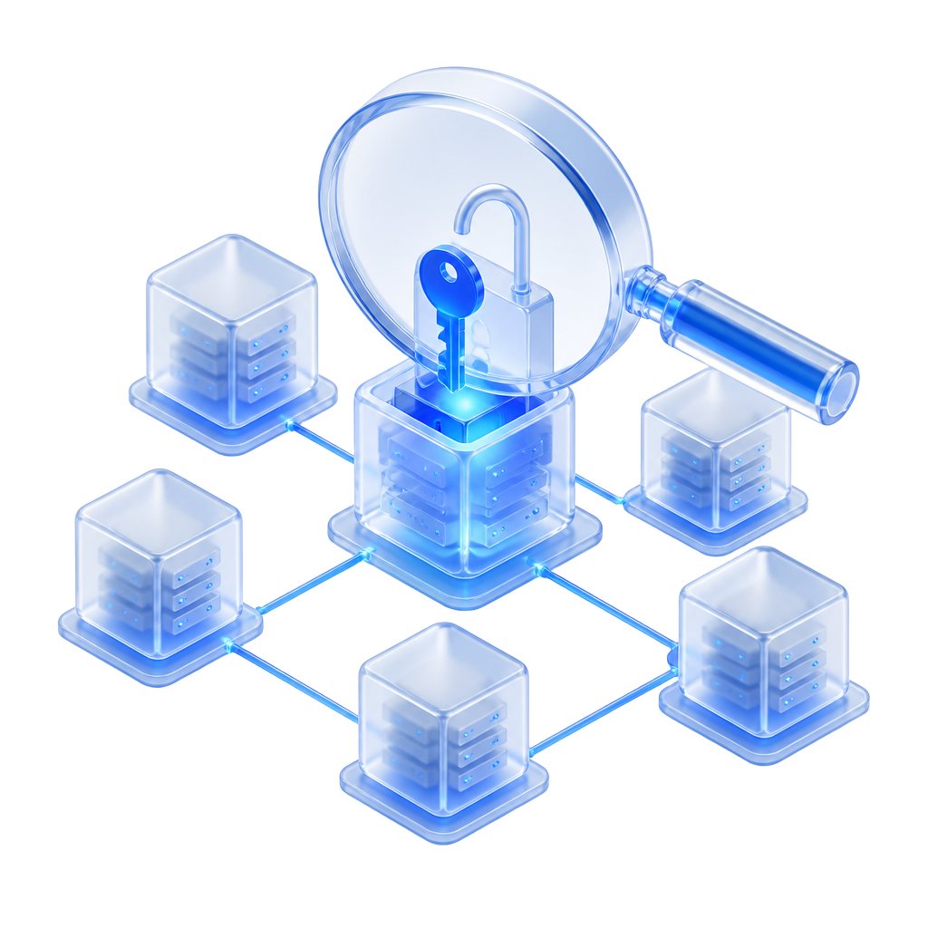 Isometric illustration of detailed findings laid out for a security team